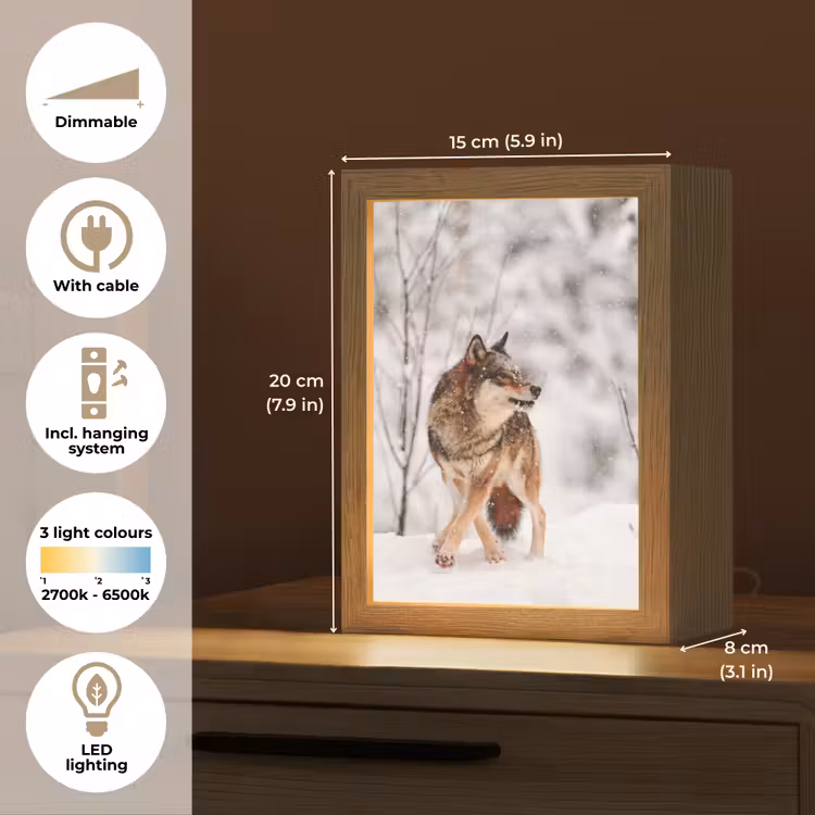 Wolf - Winter - Sneeuw - Natuur - Dieren Light Box met kabel (Tafellamp) klein -USP_EN
