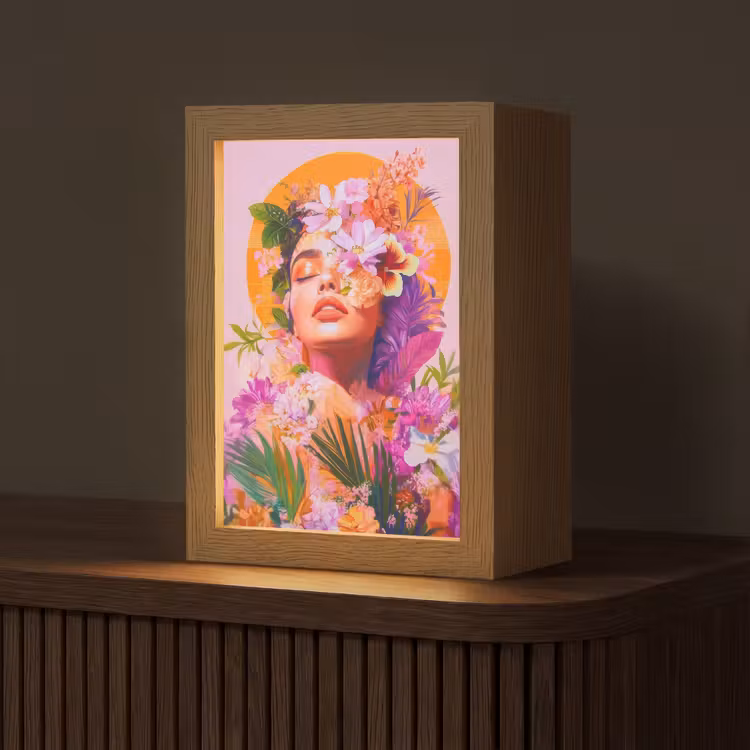 Vrouw - Abstract - Cirkel - Bloemen Light Box met kabel (Tafellamp) klein -z3d_website