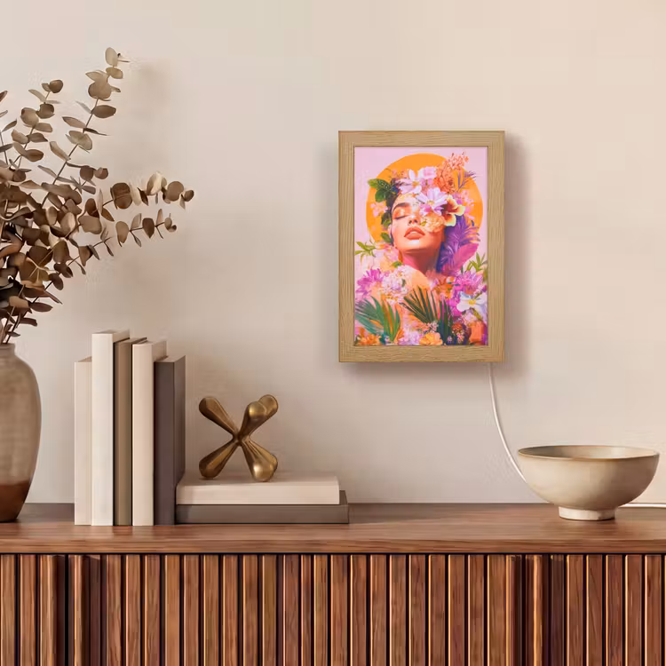 Vrouw - Abstract - Cirkel - Bloemen Light Box met kabel (Tafellamp) klein -sfeer2
