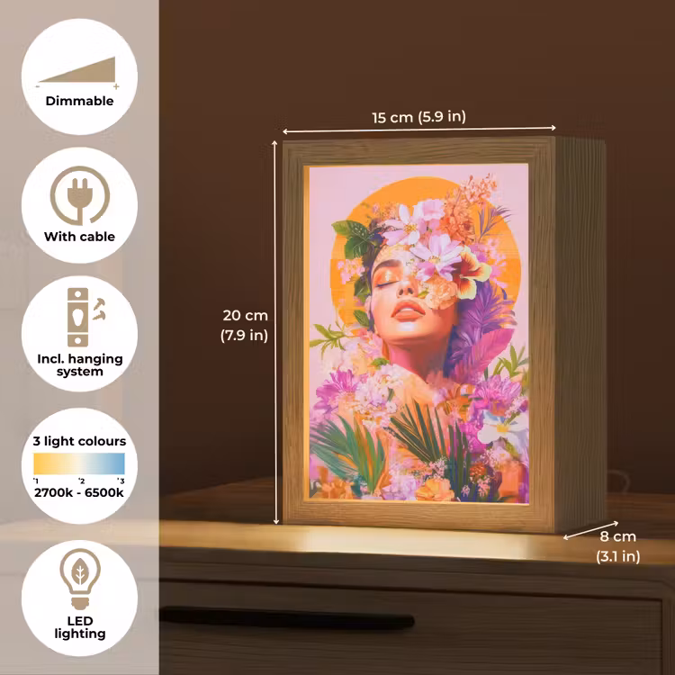 Vrouw - Abstract - Cirkel - Bloemen Light Box met kabel (Tafellamp) klein -USP_EN