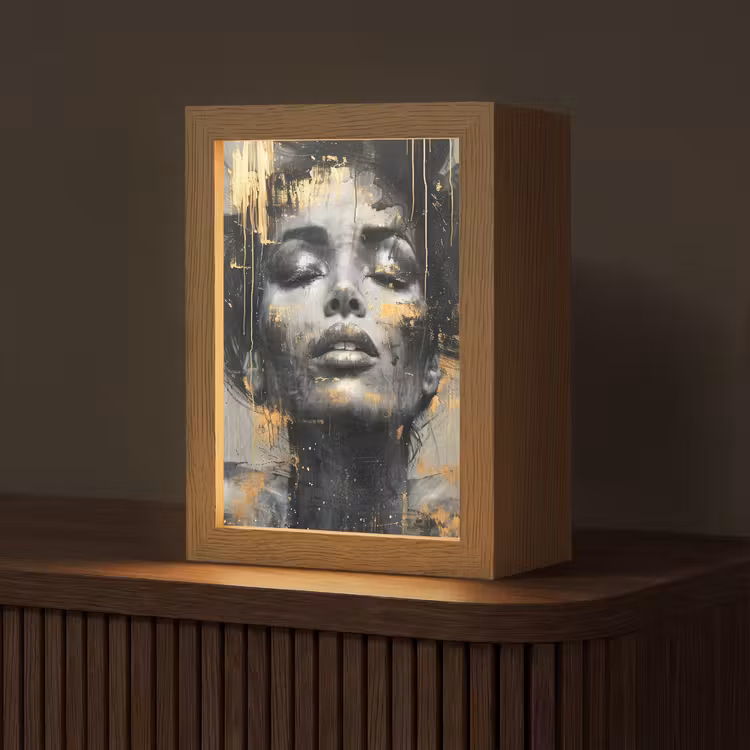 Vrouw - Kunst - Goud - Abstract - Glamour Light Box met kabel (Tafellamp) klein -z3d_website