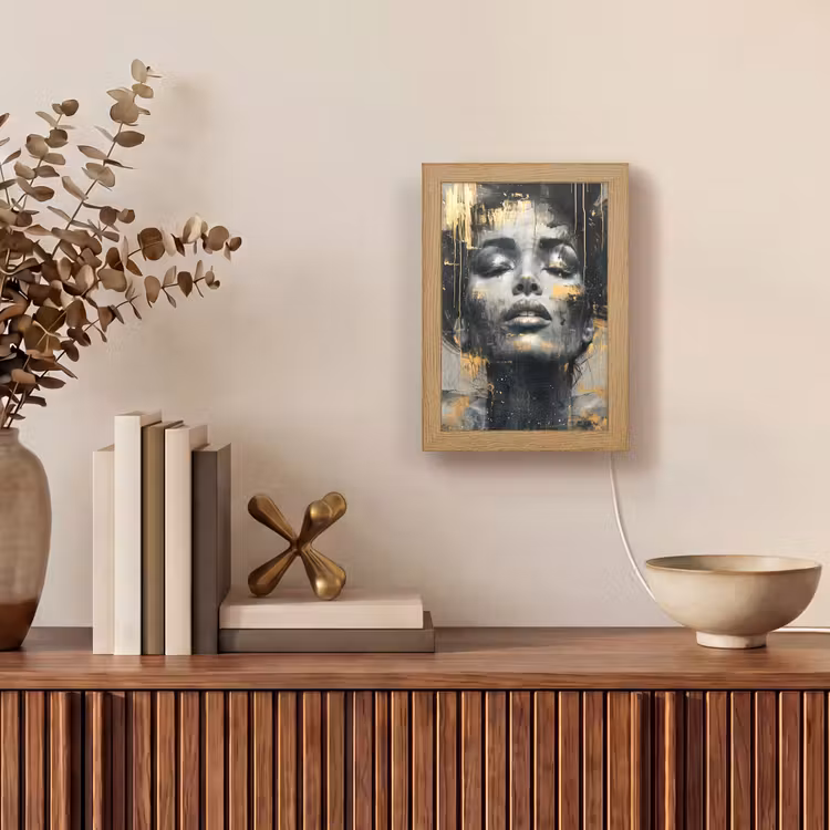 Vrouw - Kunst - Goud - Abstract - Glamour Light Box met kabel (Tafellamp) klein -sfeer2