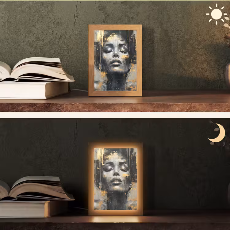 Vrouw - Kunst - Goud - Abstract - Glamour Light Box met kabel (Tafellamp) klein -sfeer3