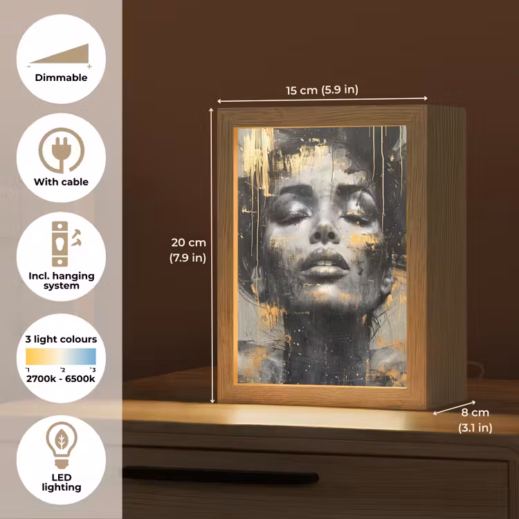Vrouw - Kunst - Goud - Abstract - Glamour Light Box met kabel (Tafellamp) klein -USP_EN