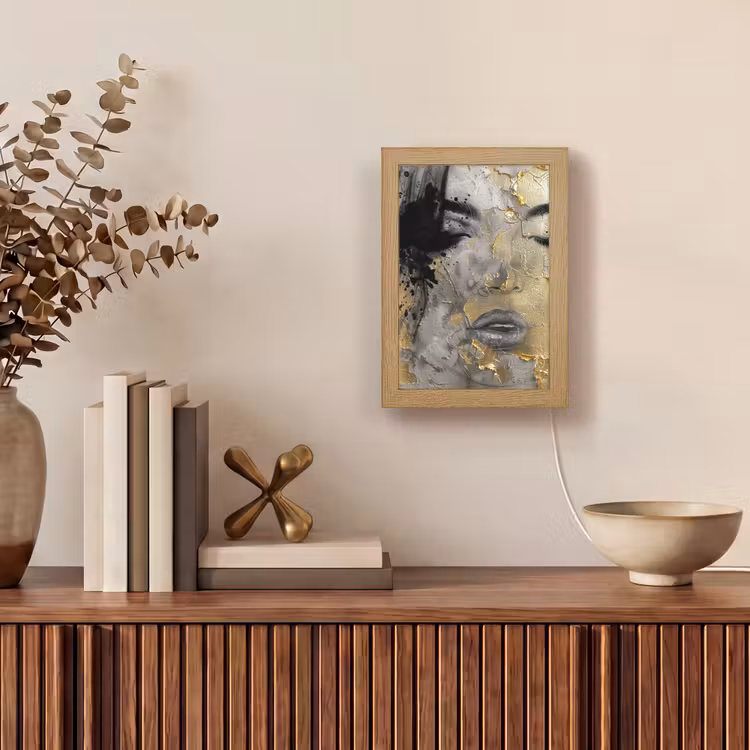 Vrouw - Kunst - Goud - Zwart Light Box met kabel (Tafellamp) klein -sfeer2