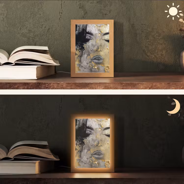 Vrouw - Kunst - Goud - Zwart Light Box met kabel (Tafellamp) klein -sfeer3