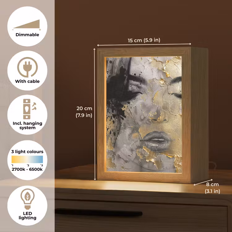 Vrouw - Kunst - Goud - Zwart Light Box met kabel (Tafellamp) klein -USP_EN