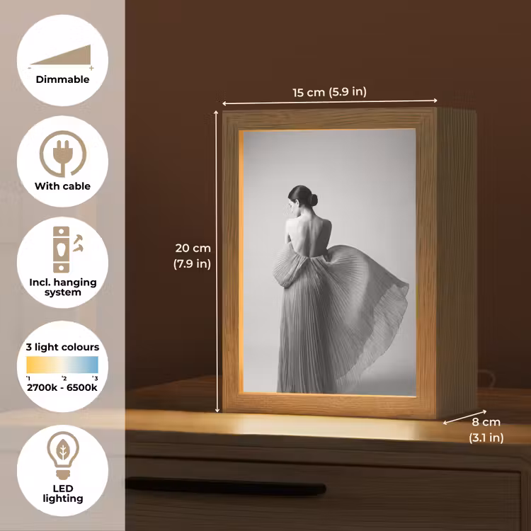 Vrouw - Rug - Textuur - Zwart - Wit - Elegant Light Box met kabel (Tafellamp) klein -USP_EN