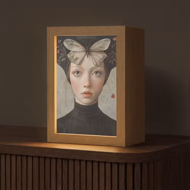 Woman - Butterfly - Art - Classic - Muted Light Box met kabel (Tafellamp) klein -z3d_website