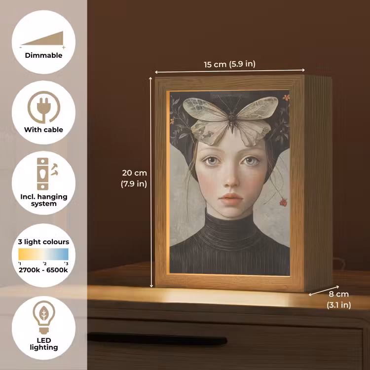 Woman - Butterfly - Art - Classic - Muted Light Box met kabel (Tafellamp) klein -USP_EN