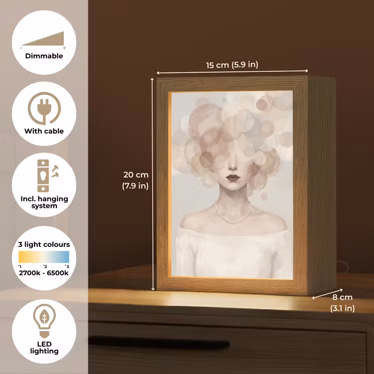 Vrouw - Cirkels - Beige Light Box met kabel (Tafellamp) klein -USP_EN
