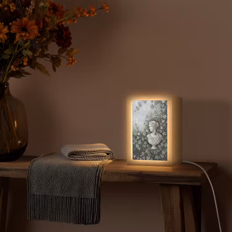 Vrouw - Klassiek - Mozaiëk - Natuur - Groen Light Box met kabel (Tafellamp) klein -sfeer4