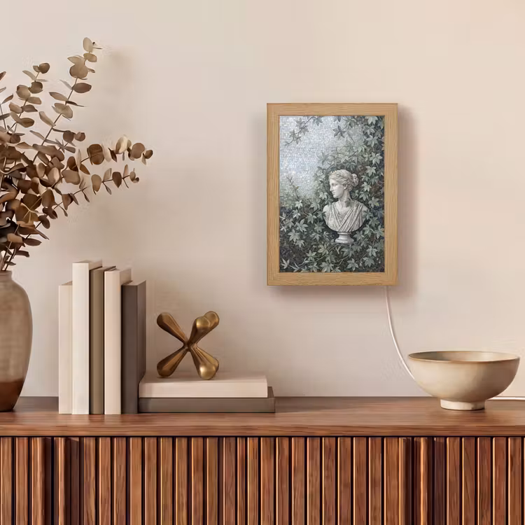 Vrouw - Klassiek - Mozaiëk - Natuur - Groen Light Box met kabel (Tafellamp) klein -sfeer2