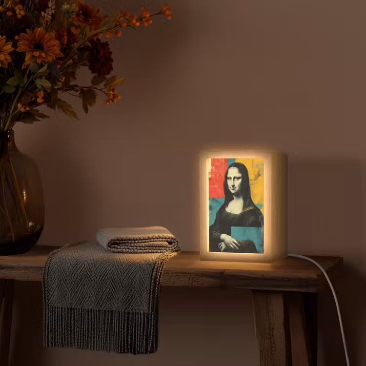 Vrouw - Kleurvlakken - Klassieke schilderkunst Light Box met kabel (Tafellamp) klein -sfeer4