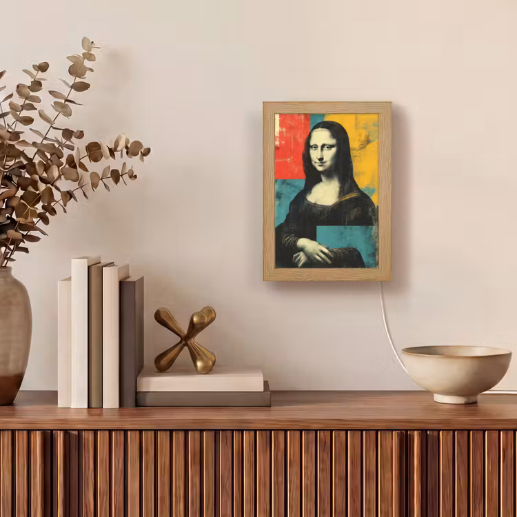 Vrouw - Kleurvlakken - Klassieke schilderkunst Light Box met kabel (Tafellamp) klein -sfeer2