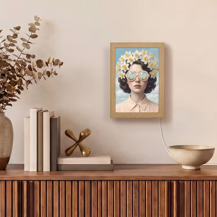 Vrouw - Narcissen - Geel Light Box met kabel (Tafellamp) klein -sfeer2