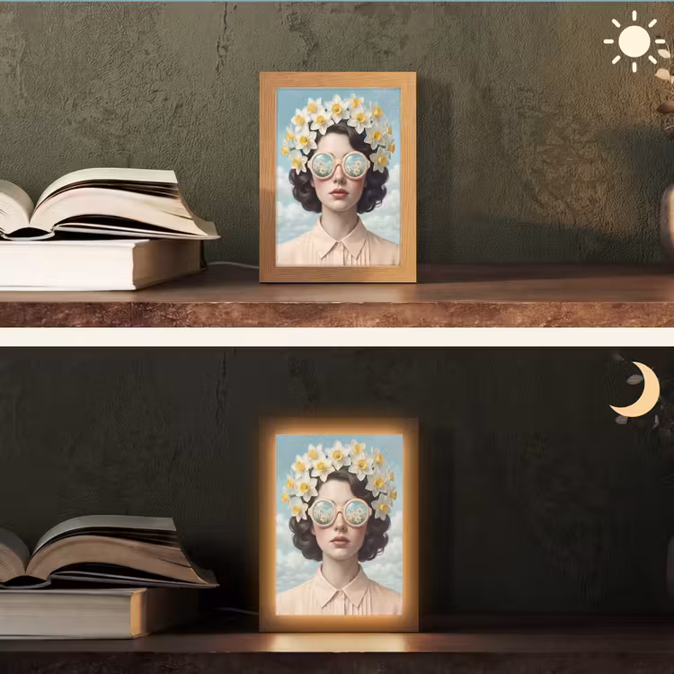 Vrouw - Narcissen - Geel Light Box met kabel (Tafellamp) klein -sfeer3