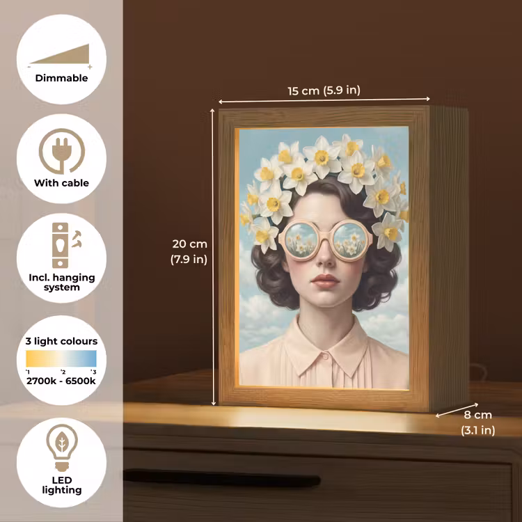 Vrouw - Narcissen - Geel Light Box met kabel (Tafellamp) klein -USP_EN