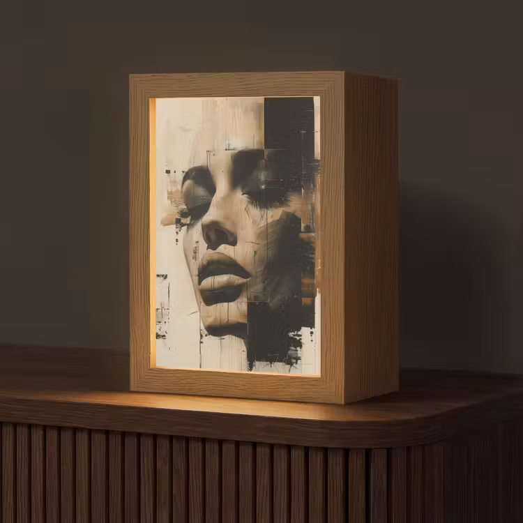 Vrouw - Gezicht - Abstract - Kunst Light Box met kabel (Tafellamp) klein -z3d_website