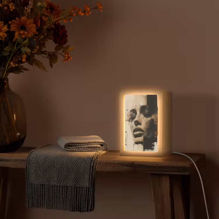 Vrouw - Gezicht - Abstract - Kunst Light Box met kabel (Tafellamp) klein -sfeer4