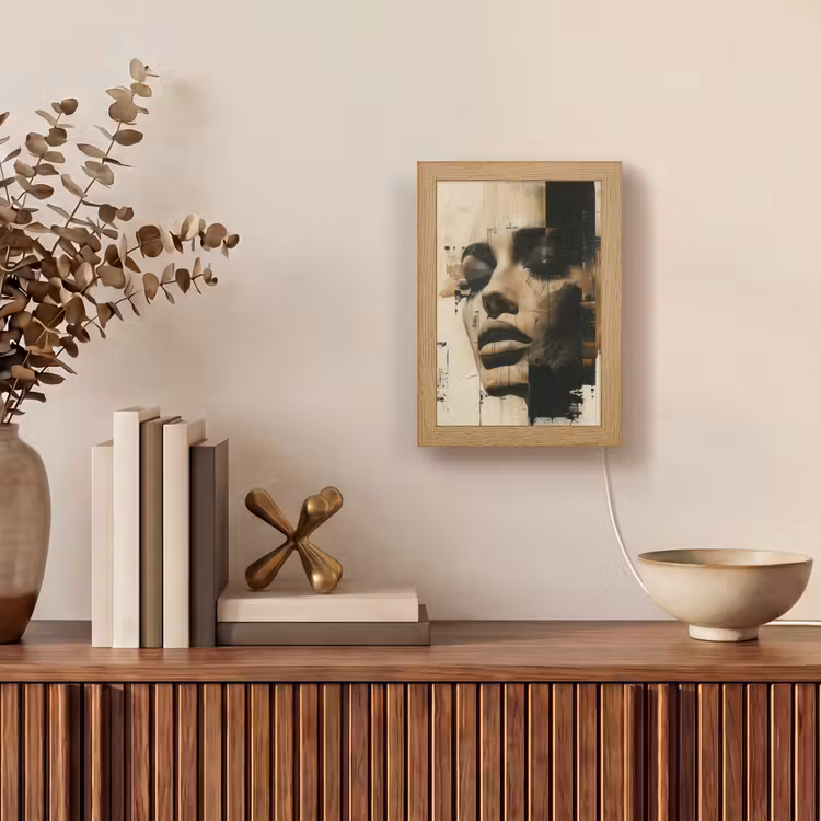 Vrouw - Gezicht - Abstract - Kunst Light Box met kabel (Tafellamp) klein -sfeer2