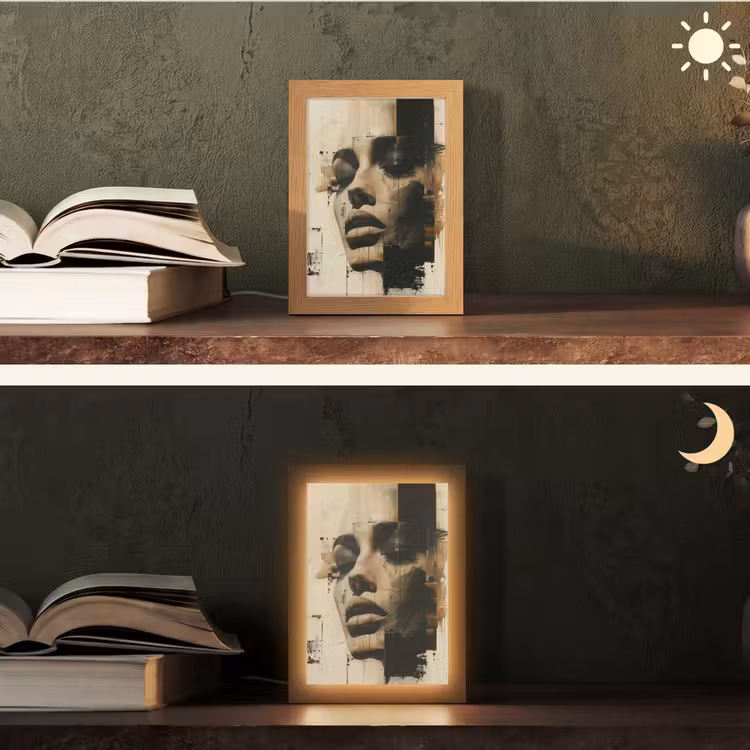 Vrouw - Gezicht - Abstract - Kunst Light Box met kabel (Tafellamp) klein -sfeer3