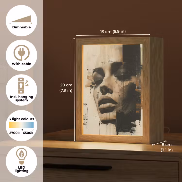 Vrouw - Gezicht - Abstract - Kunst Light Box met kabel (Tafellamp) klein -USP_EN