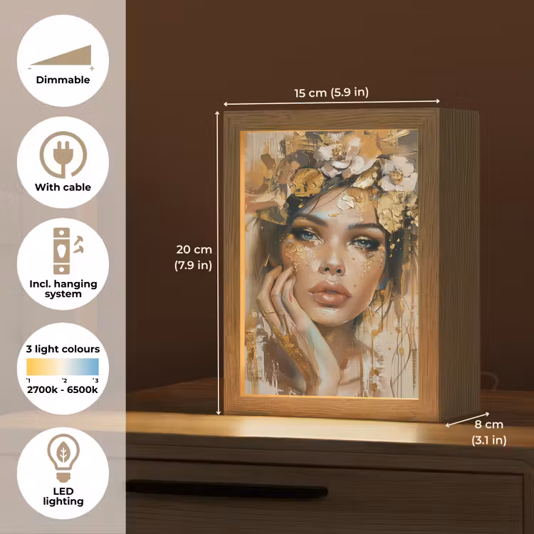 Vrouw - Bloemen - Goud - Portret Light Box met kabel (Tafellamp) klein -USP_EN