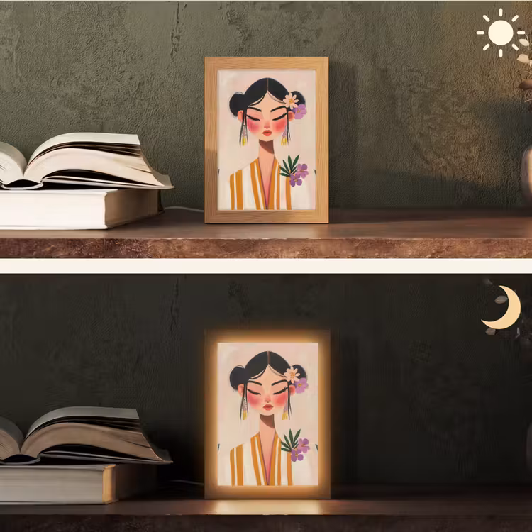 Vrouw - Bloemen - Pastel Light Box met kabel (Tafellamp) klein -sfeer3