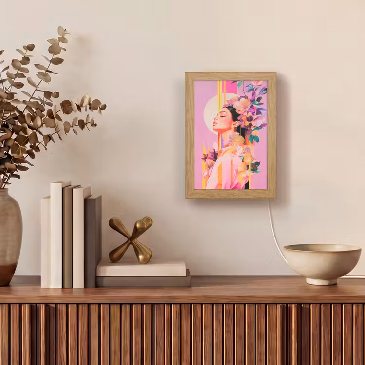 Vrouw - Bloemen - Paars - Abstract Light Box met kabel (Tafellamp) klein -sfeer2