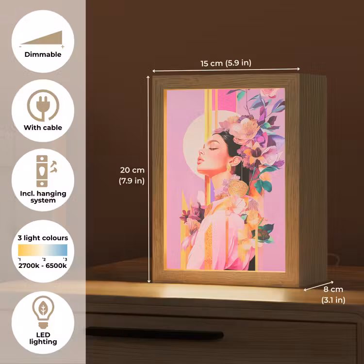 Vrouw - Bloemen - Paars - Abstract Light Box met kabel (Tafellamp) klein -USP_EN