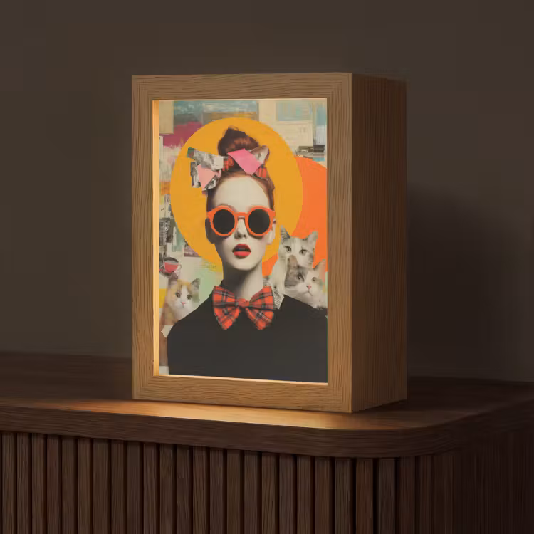 Vrouw - Bril - Strik - Retro Light Box met kabel (Tafellamp) klein -z3d_website