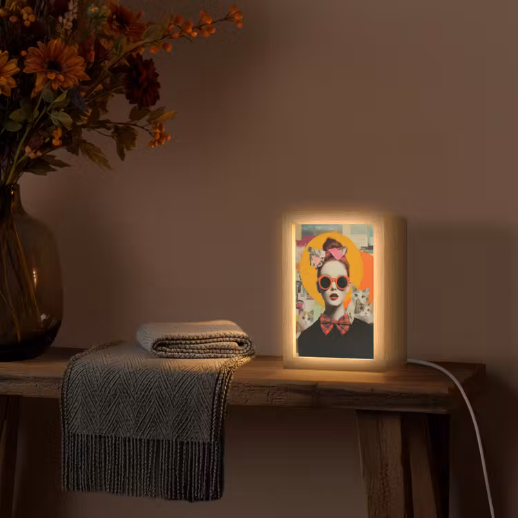Vrouw - Bril - Strik - Retro Light Box met kabel (Tafellamp) klein -sfeer4