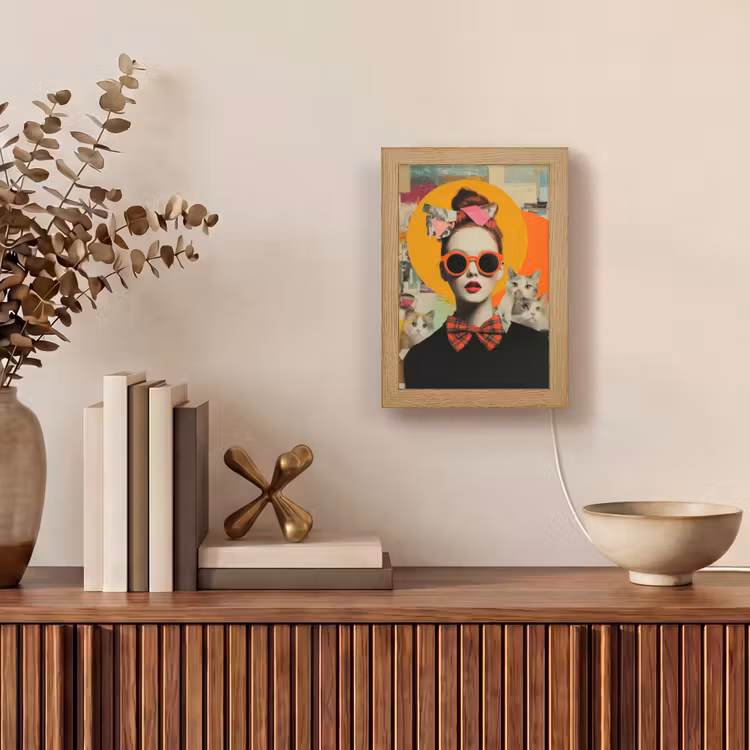Vrouw - Bril - Strik - Retro Light Box met kabel (Tafellamp) klein -sfeer2
