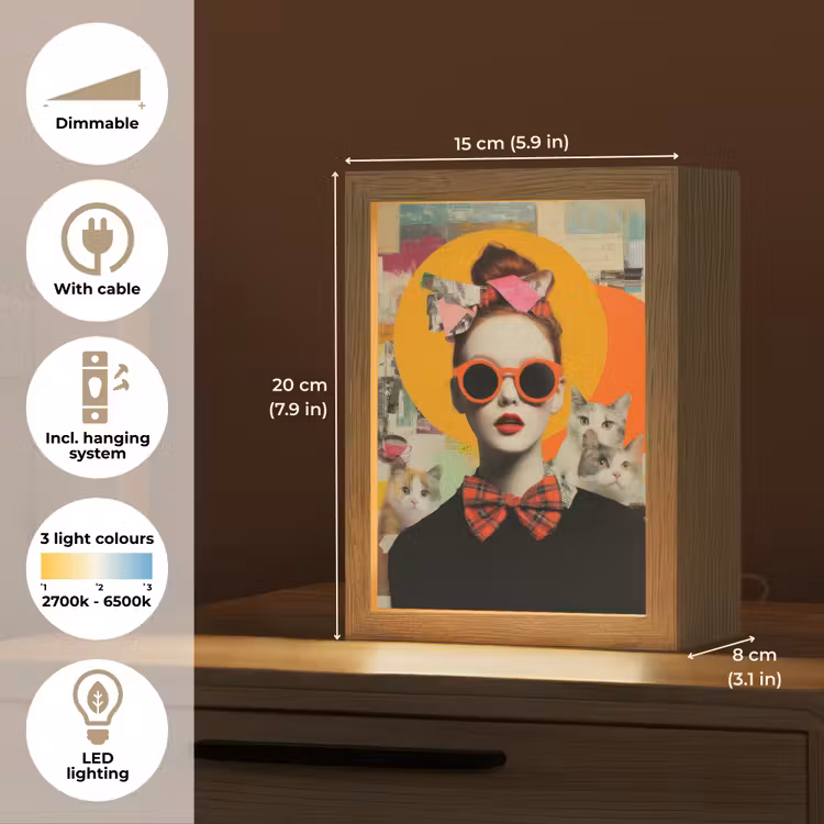 Vrouw - Bril - Strik - Retro Light Box met kabel (Tafellamp) klein -USP_EN