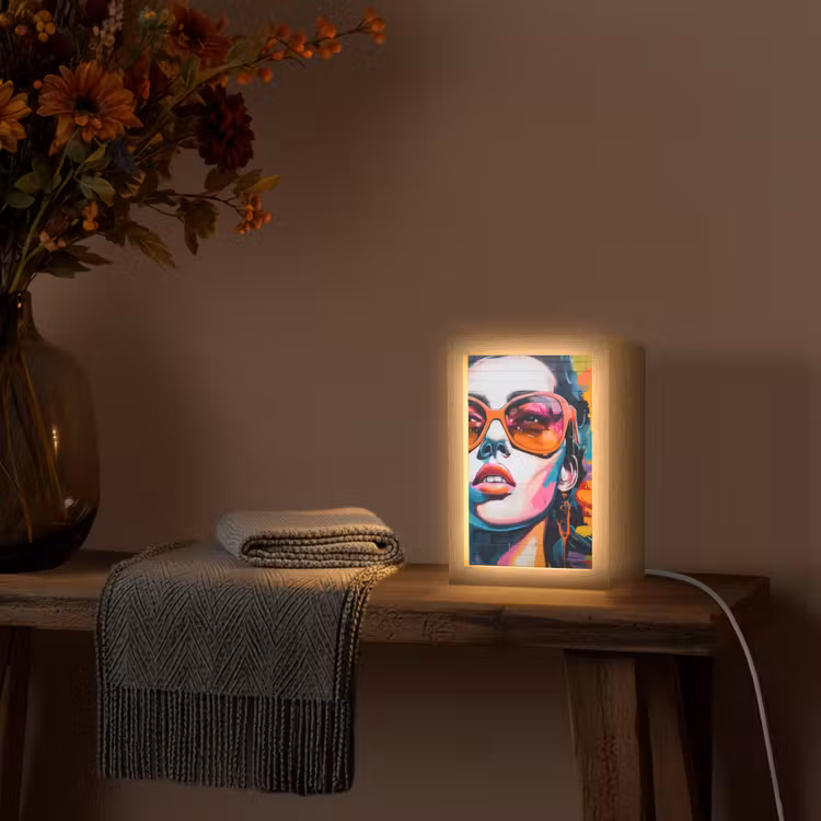 Vrouw - Bril - Kleuren - Graffiti Light Box met kabel (Tafellamp) klein -sfeer4