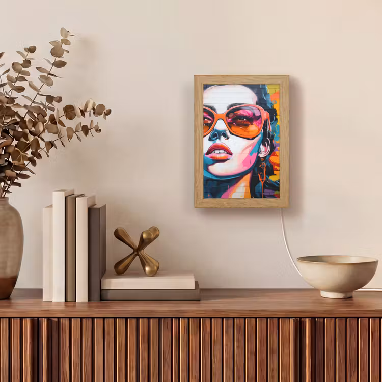 Vrouw - Bril - Kleuren - Graffiti Light Box met kabel (Tafellamp) klein -sfeer2