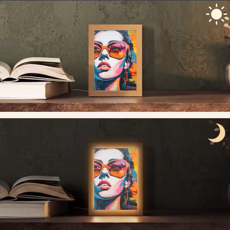 Vrouw - Bril - Kleuren - Graffiti Light Box met kabel (Tafellamp) klein -sfeer3