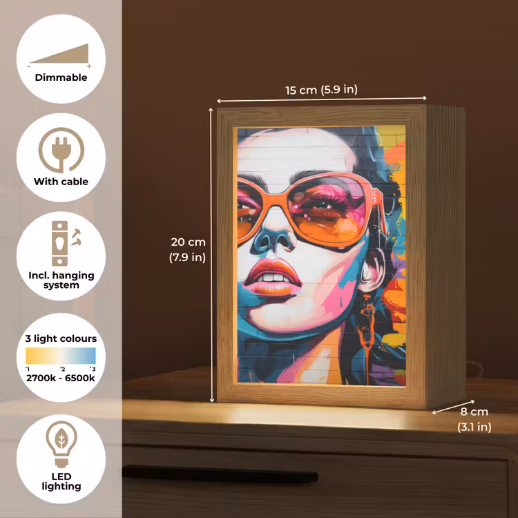 Vrouw - Bril - Kleuren - Graffiti Light Box met kabel (Tafellamp) klein -USP_EN