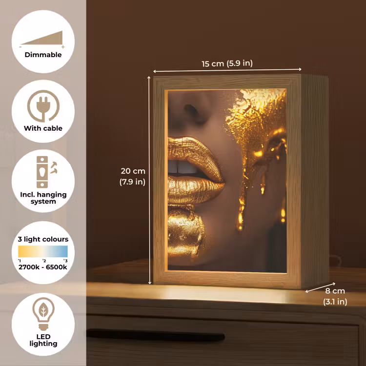 Vrouw - Goud - Gezicht - Verf - Lippen Light Box met kabel (Tafellamp) klein -USP_EN