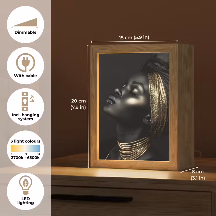 Vrouw - Goud - Portret - Modern Light Box met kabel (Tafellamp) klein -USP_EN