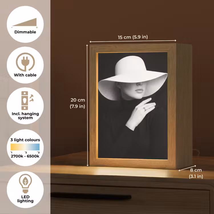 Vrouw - Hoed - Hand - Zwart - Wit - Klassiek Light Box met kabel (Tafellamp) klein -USP_EN