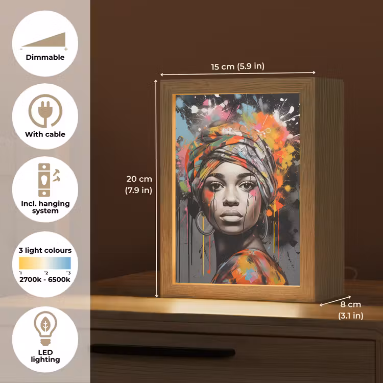 Vrouw - Hoofddoek - Graffiti - Zwart Light Box met kabel (Tafellamp) klein -USP_EN