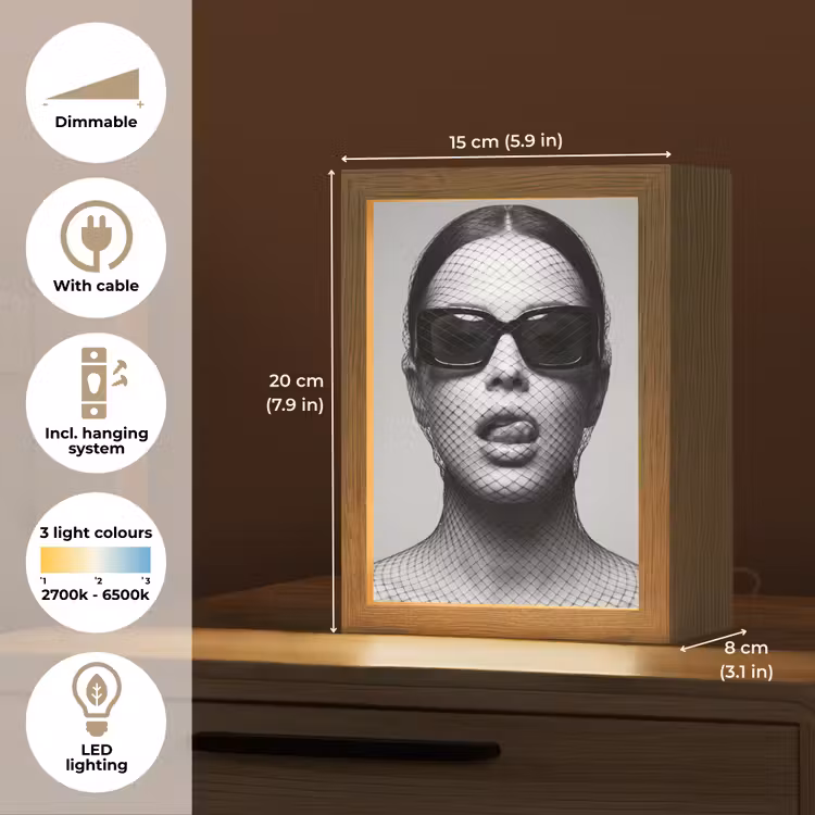 Vrouw - Net - Mysterieus - Zwart - Wit Light Box met kabel (Tafellamp) klein -USP_EN