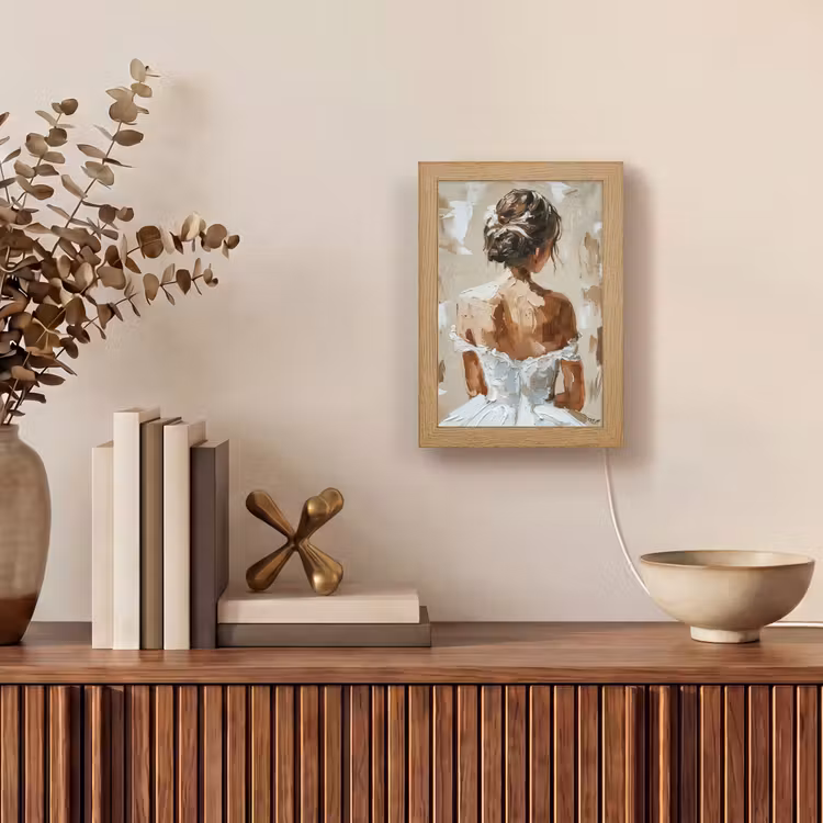 Vrouw - Verf - Abstract - Beige - Modern Light Box met kabel (Tafellamp) klein -sfeer2