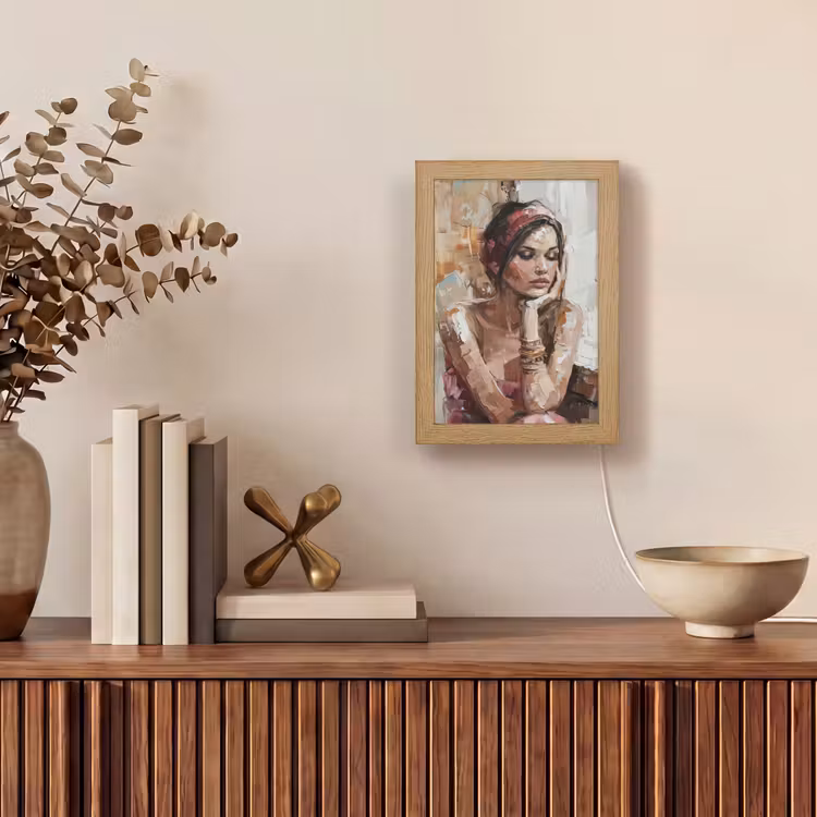 Vrouw - Verflook - Portret - Modern Light Box met kabel (Tafellamp) klein -sfeer2