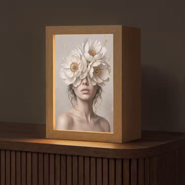 Vrouw - Pioenroos - Wit Light Box met kabel (Tafellamp) klein -z3d_website