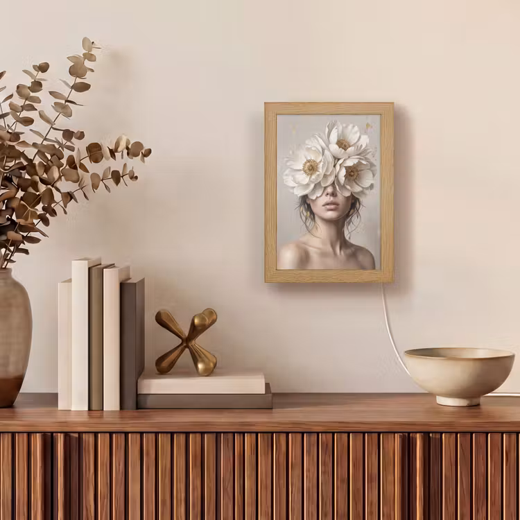 Vrouw - Pioenroos - Wit Light Box met kabel (Tafellamp) klein -sfeer2
