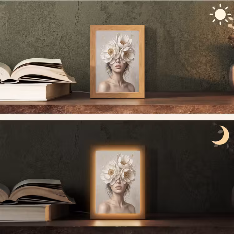 Vrouw - Pioenroos - Wit Light Box met kabel (Tafellamp) klein -sfeer3