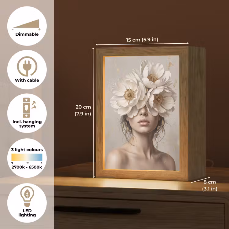 Vrouw - Pioenroos - Wit Light Box met kabel (Tafellamp) klein -USP_EN